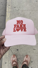 Load and play video in Gallery viewer, &quot;No Fake Love&quot; Trucker Hat - Pink/ Red
