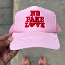Load image into Gallery viewer, &quot;No Fake Love&quot; Trucker Hat - Pink/ Red
