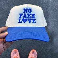 Load image into Gallery viewer, &quot;No Fake Love&quot; Snapback - Cream/ Royal Blue
